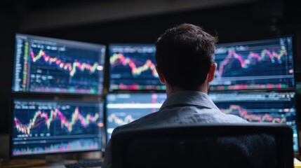 business man stock exchange trader broker looking at pc computer screen investor manager analyzing financial chart trading online investment data price crypto currency market graph managing risks no 