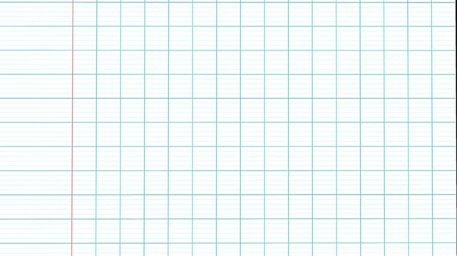 Transition from the bottom to a blank notebook page background with lines for writing on a green screen with alpha channel (landscape)