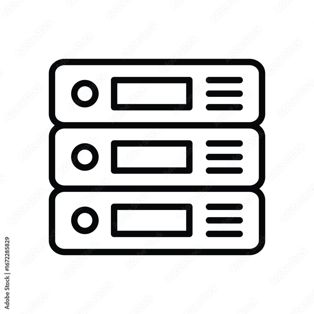 Poster a stack of three identical rectangular black line drawing objects with rounded edges. editable strok