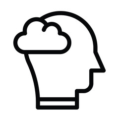 A line drawing of a human head silhouette with a cloudlike shape filling the cranium A collarlike shape appears around the neck. Editable stroke. Vector illustration
