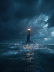 lighthouse beacon illuminates stormy seas