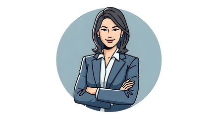 Businesswoman cartoon character with crossed arms on white background