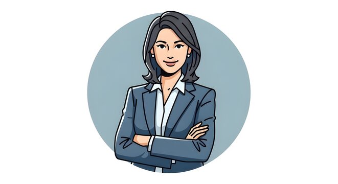 Businesswoman cartoon character with crossed arms on white background