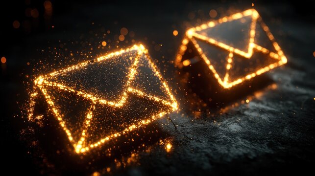 Two glowing email icons on dark textured surface