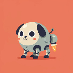 A cute cartoon robotic pug dog with a friendly face and a rocket booster tail.
