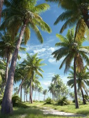 Obraz premium graceful palm trees sway gently in a tropical breeze sunlight filtering through leaves coconut palm island