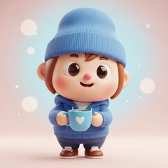 Chubby Character with a Warm Drink