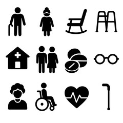 elderly icons set