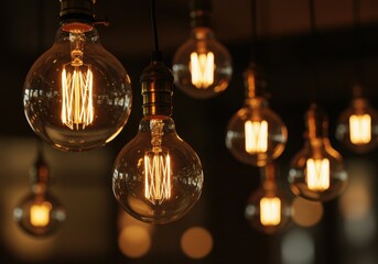 Vintage edison bulbs illuminate a dimly lit space