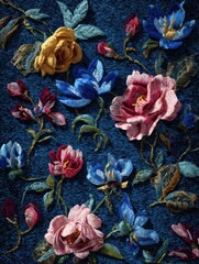 luxury embroidered floral abstract denim blue jeans designed for highend fashion campaigns