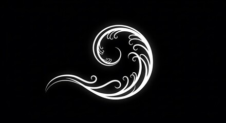Obraz premium Elegant white ornate flourish with swirling curves and delicate details against a stark black background creating a sophisticated abstract design