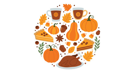 Happy thanksgiving gathering featuring delicious seasonal food and autumn decorations celebrating family and togetherness
