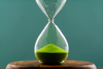 Hourglass of limited time and quality time management. Hourglass photo.
