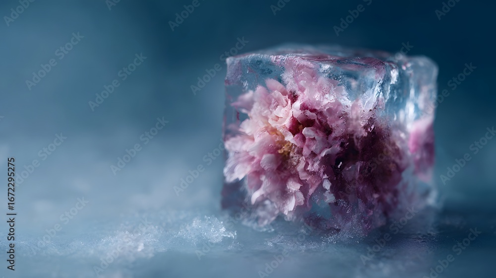 Poster frozen flower encapsulated in a transparent ice block