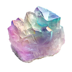 Colorful fluorite crystal cluster isolated on transparent background