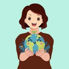 Happy Woman Holding Cute Eart...