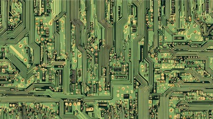 Intricate circuit board pattern in shades of green.