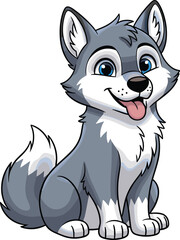 Cute Cartoon Husky Dog Sitting – Happy Arctic Puppy Character Illustration for Kids, Pet Lovers, and Animal Education Design