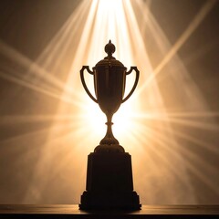 Illuminated victory: A trophy bathed in radiant light symbolizing achievement and excellence