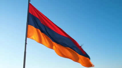 Armenia Flag Waving in the Wind Against a Clear Blue Sky