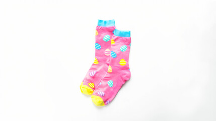 Colorful easter socks on a white background for fashion display