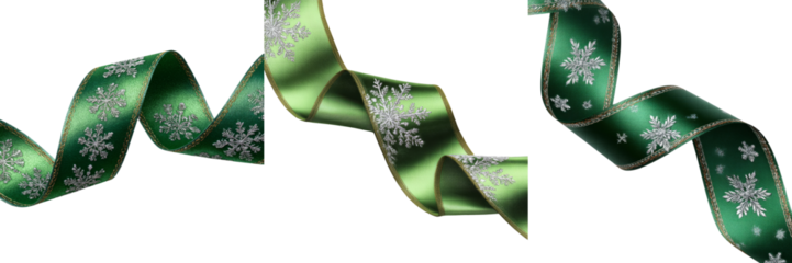 Festive christmas ribbon with snowflakes transparent background holiday decoration concept