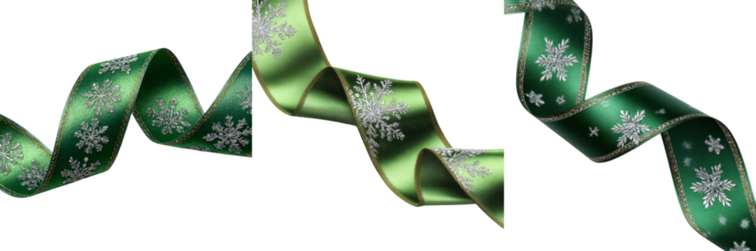 Festive christmas ribbon with snowflakes transparent background holiday decoration concept