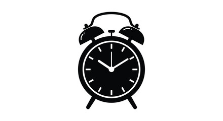 A black and white illustration of an old fashioned alarm clock