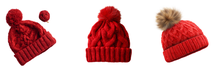 Festive christmas knit hats collection transparent background creative lifestyle studio view