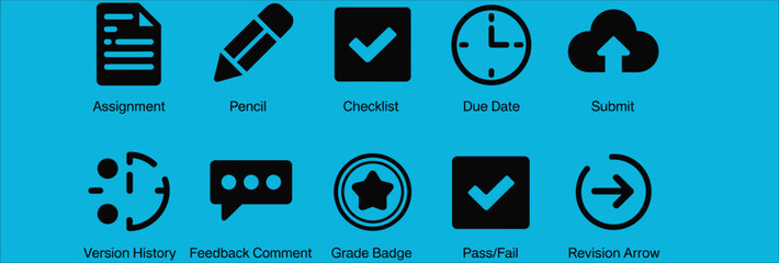 Collection of modern flat icons representing various business and technology concepts