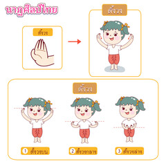 Cartoon traditional Thai dance vector.