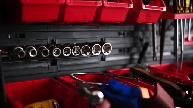 Wrench Set And Tools In An Auto Mechanic's Workspace In The Garage