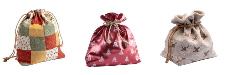 Christmas gift bags collection transparent background festive holiday decor studio view