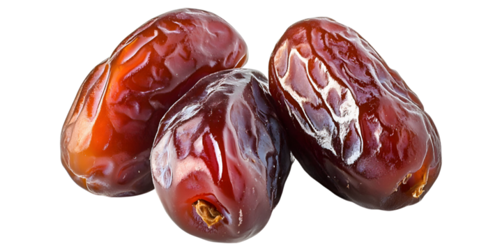Three ripe dates isolated on transparent background