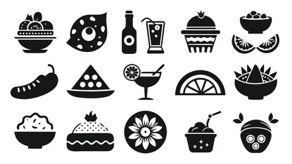 Assorted food and drink icons dessert fruit