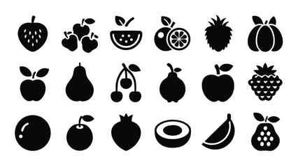 Assorted fruit icons including strawberry apple pear cherry orange watermelon vector