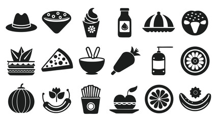Assorted icons of food drink and objects vector