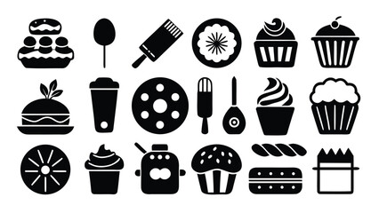 Assorted sweet treats and drinks icons cupcake ice cream