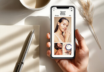 Smartphone in Hand with Coffee Cup Mockup