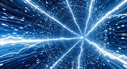 Fototapeta premium Lightning strikes in the night sky, creating a tunnel of electric energy