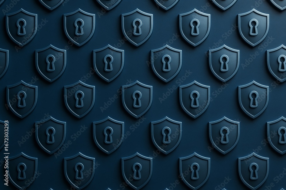 Aufkleber dark blue abstract background with repeating shield and keyhole symbols representing cybersecurity a