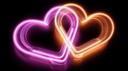 Two intertwined glowing heart shapes in vibrant neon colors.