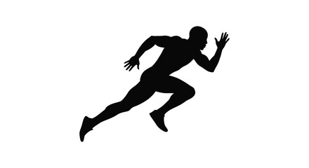 a black silhouette of a man running quickly to the right side