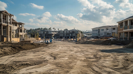 Obraz premium Residential neighborhood under development with houses in different stages