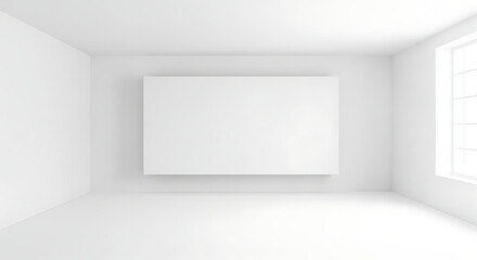 Fototapeta premium Empty White Minimalist Room with a Blank Square Frame and Sunlit Window