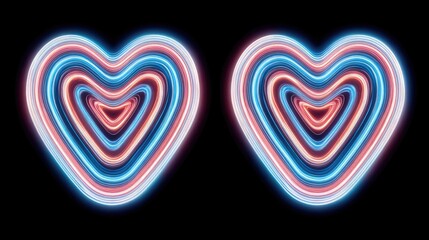 Two neon heart shapes on a black background.