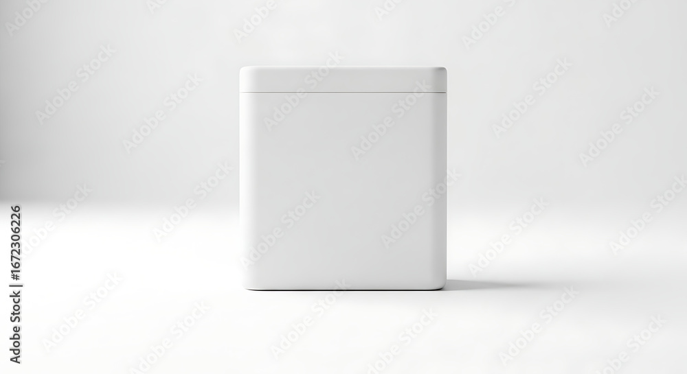 Poster minimalist white rectangular container on seamless studio background