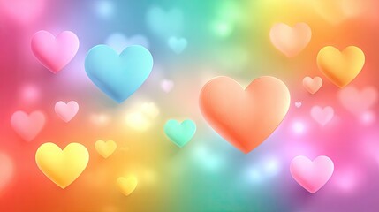 Colorful hearts on a rainbow background.