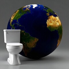 Global Sanitation Awareness Concept with Earth and White Toilet
