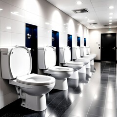 Modern White Ceramic Toilet in Clean Bathroom with Dark Background